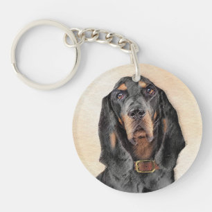 Black & Tan Coonhound Malerei - Original Hunde Kun Schlüsselanhänger