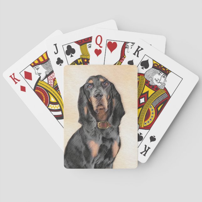 Black & Tan Coonhound Malerei - Original Hunde Kun Spielkarten (Rückseite)