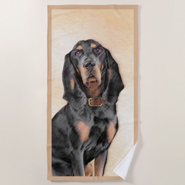 Black & Tan Coonhound Malerei - Original Hunde Kun Strandtuch (Vorderseite)