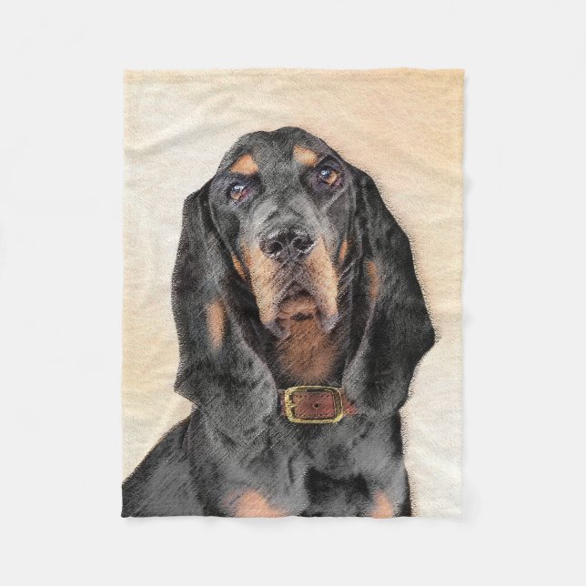 Black & Tan Coonhound Painting - Original Hund Kun Fleecedecke (Vorderseite)