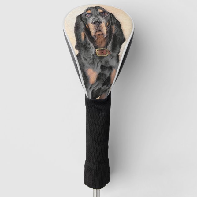 Black & Tan Coonhound Painting - Original Hund Kun Golf Headcover (Vorderseite)