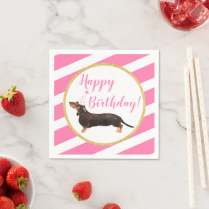 Black Tan Dackel Pink Girl Geburtstag Serviette