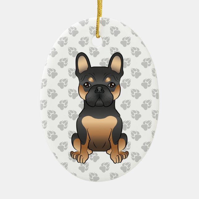Black & Tan French Bulldog / Frenchie Dog & Text Keramik Ornament (Vorne)