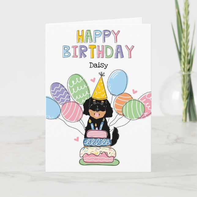 Black Tan Goldendoodle Hund Happy Birthday Card Karte (Vorderseite)
