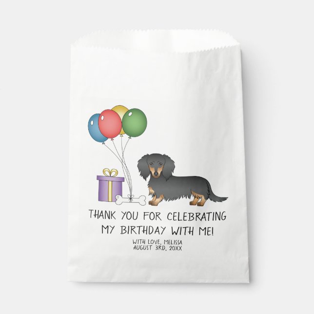Black & Tan Long Hair Dackel Birthday Balloons Geschenktütchen (Vorderseite)