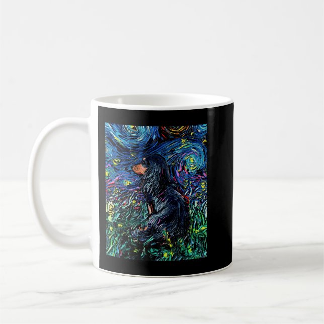 Black Tan Long Hair Dackel Starry Night Dog Kunst Kaffeetasse (Links)