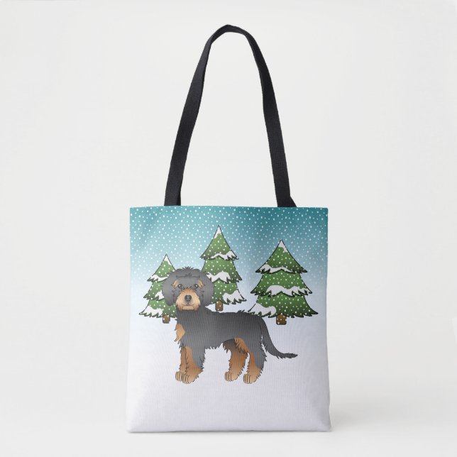 Black & Tan Mini Goldendoodle Dog - Winterwald (Vorderseite)