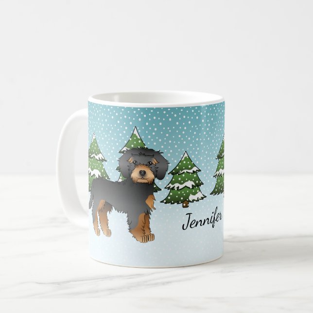 Black & Tan Mini Goldendoodle Dog - Winterwald Kaffeetasse (Vorderseite Links)