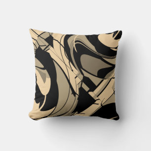Black Tan Taupe Brown Swirling Formen Motif Kissen