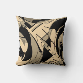 Black Tan Taupe Brown Swirling Lush Blätter Motif Kissen