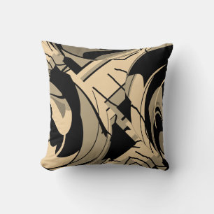 Black Tan Taupe Brown Swirling Lush Blätter Motif Kissen