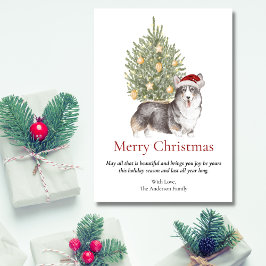 Black Tan White Corgi und Weihnachtsbaum Haustier Feiertagskarte