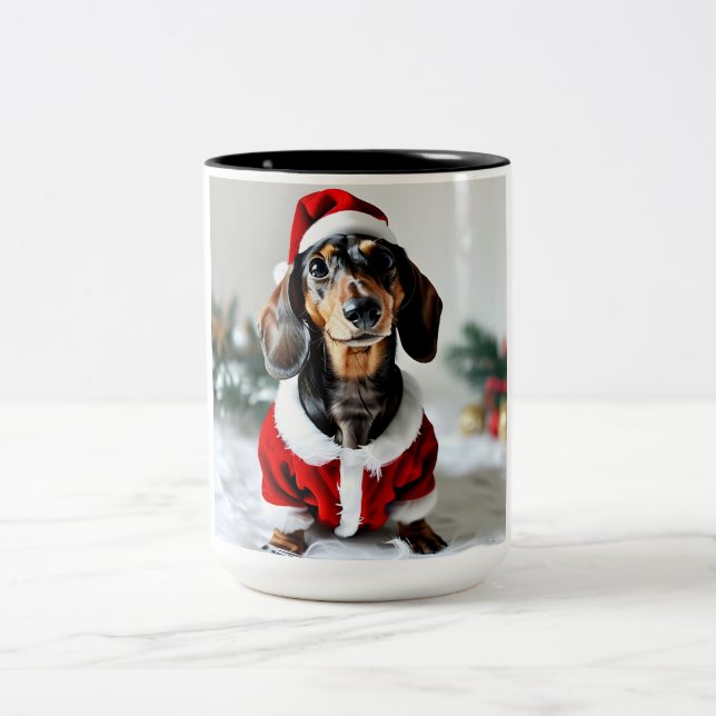 Black Tandan Modachshund Hund Gesicht Santa Dackel Zweifarbige Tasse (Mittel)