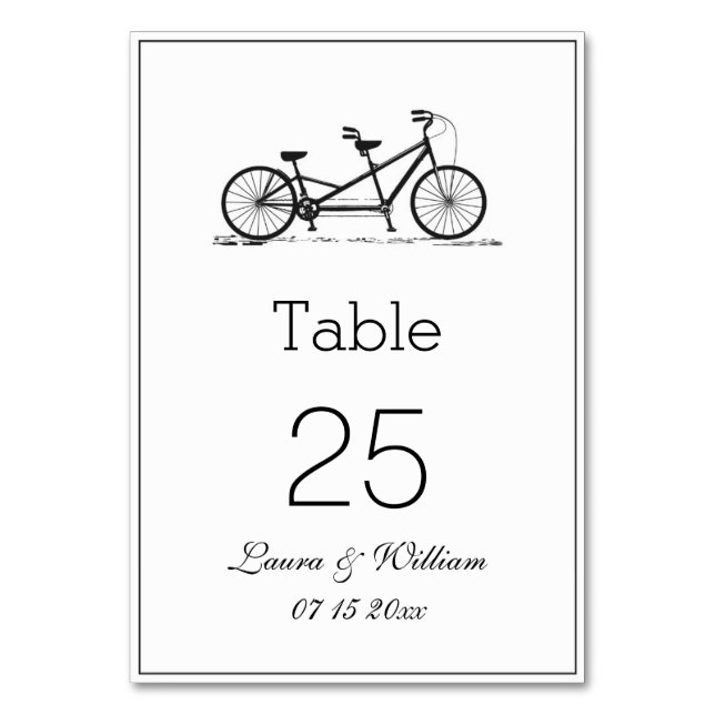 Black Tandem Bike Wedding Tischnummer Cards (Vorderseite)