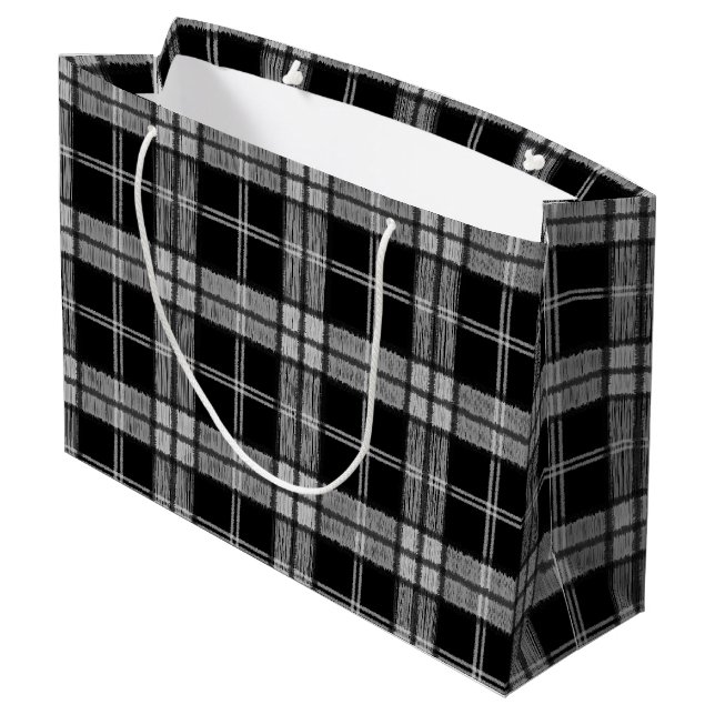 Black Tartan Große Geschenktüte (Rückseite Schrägansicht)