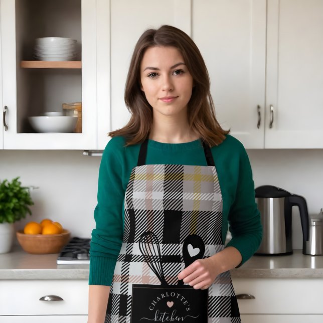 Black Tartan Kariert Imitats Pocket Spoon & Whisk Schürze (Black Tartan Plaid Faux Pocket Spoon & Whisk Apron)