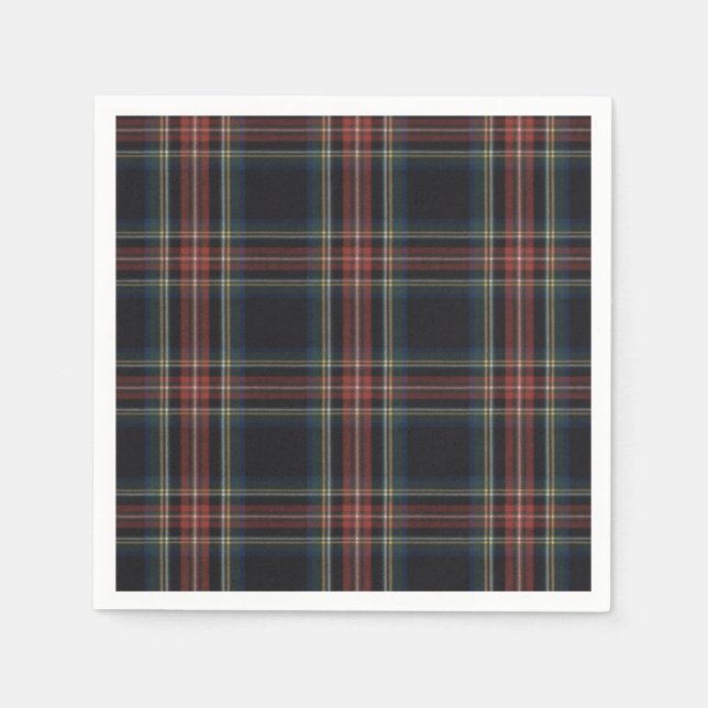 Black Tartan Standard Cocktail Serviette (Vorderseite)
