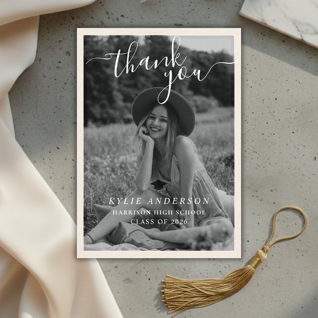 Black Tassel Senior Photo High School Graduation  Dankeskarte (Black Tassel Senior Photo High School Graduation Thank You Card)