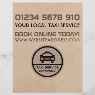 Black Taxi Cab Logo Kraft Paper Effect Price List Flyer