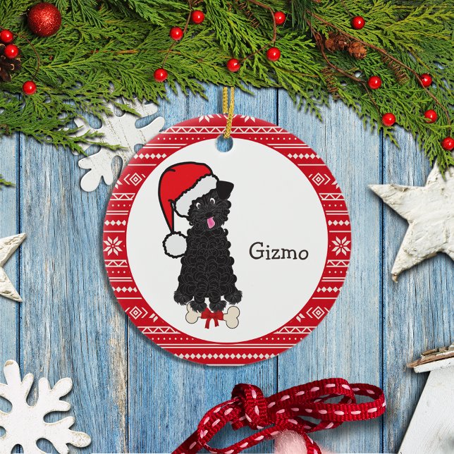 Black Teacup Poodle Dog Santa Monogram Keramik Ornament (Von Creator hochgeladen)