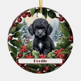 Black Teacup Poodle Puppy Custom Weihnachten Keramik Ornament