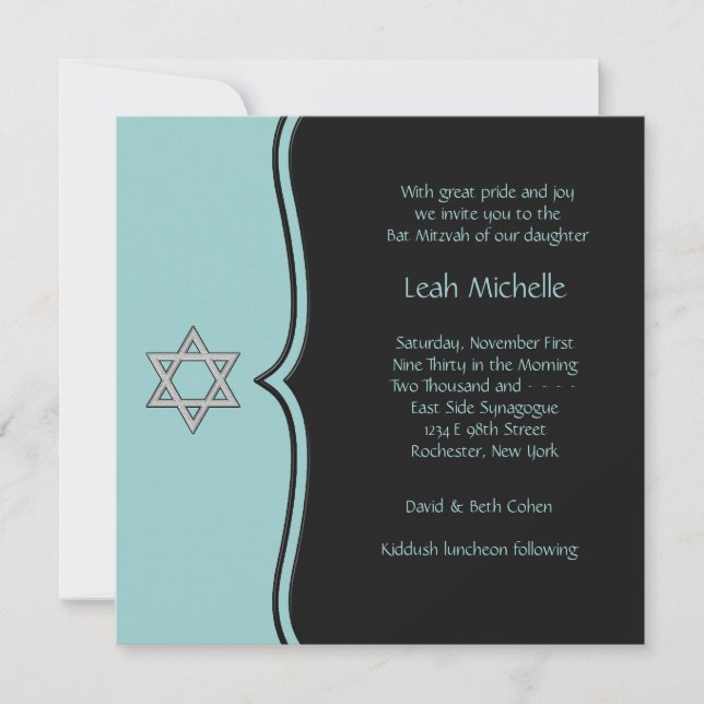 Black Teal Blue Bat Mitzvah Einladung (Vorderseite)