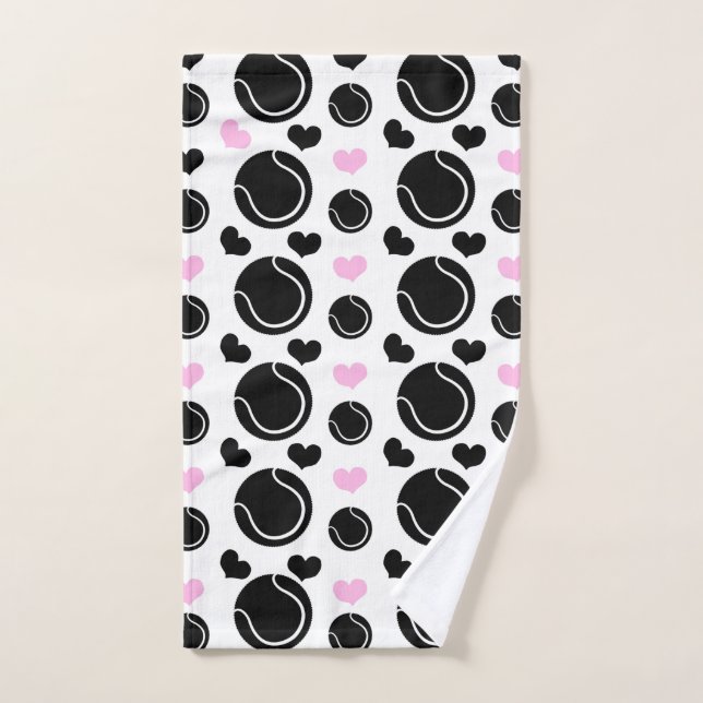 Black Tennis Balls Pattern und Pink Hearts Liebe Handtuch (Handtuch)