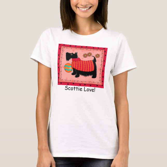 Black Terrier Dog Red Coral Custom Scottie Liebe T-Shirt (Vorderseite)