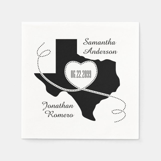 Black Texas Curling Ribbon Wedding Date Serviette (Vorderseite)