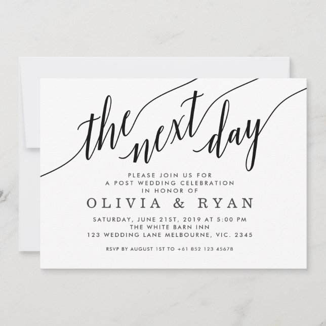 Black The Next Day Hochzeitsfeier Einladung (Vorderseite)
