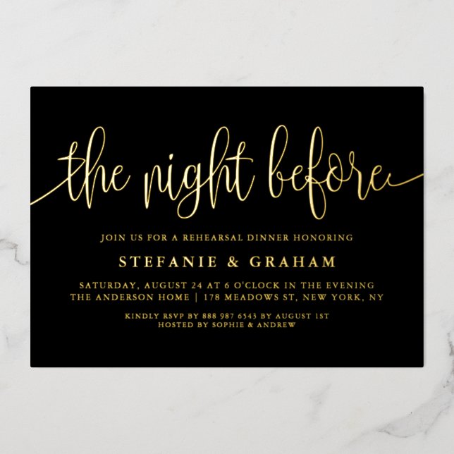Black The Night Before Script Probe Dinner Folieneinladung (Vorderseite)