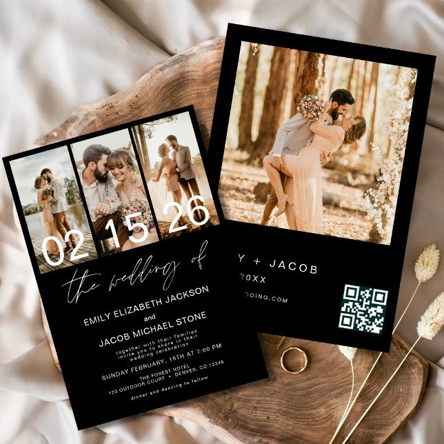 Black The Wedding of Foto QR Code Elegant Einladung (Von Creator hochgeladen)