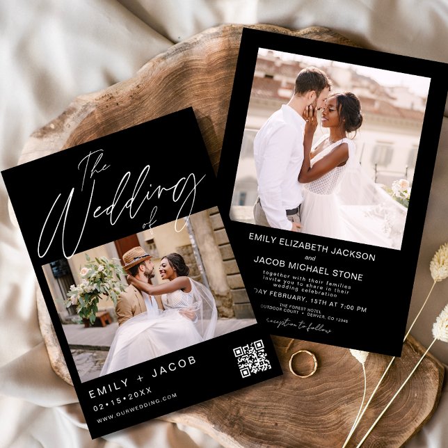 Black The Wedding of Two Foto QR Code Einladung (Von Creator hochgeladen)