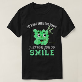 Black "The World Unfolds Its Beauty" Green Smiling T-Shirt