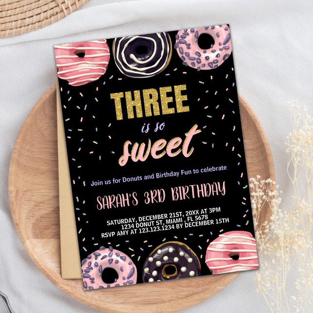 Black Three ist Sweet Donut Birthday Einladungen (Black Three is Sweet Donut Birthday Invitations)