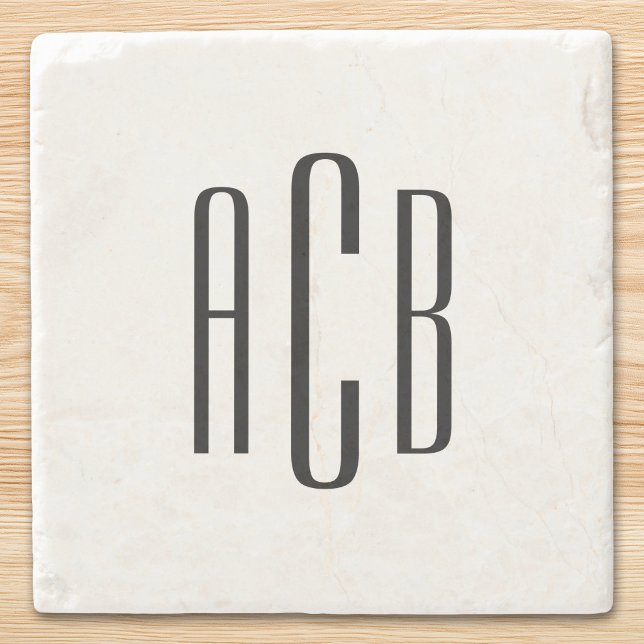 Black Three Letter Monogram Steinuntersetzer (Black Three Letter Monogram Stone Coaster)