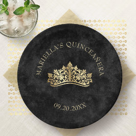 Black Tiara Crown Elegante Quinceanera Pappteller