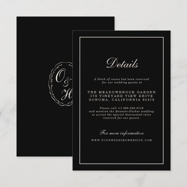 Black Tie Wedding Classic Details Enclosure Card Begleitkarte (Vorne/Hinten)