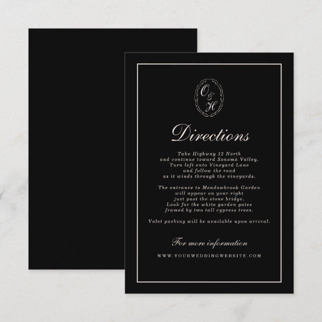Black Tie Wedding Classic Directions Card Begleitkarte (Vorne/Hinten)