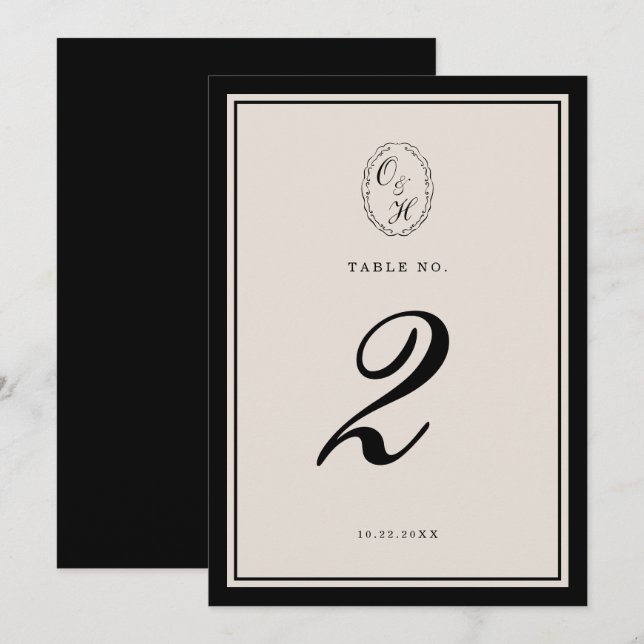 Black Tie Wedding Classic Table Number Einladung (Vorne/Hinten)