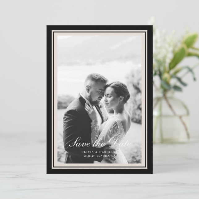 Black Tie Wedding Photo Save the Date Card Einladung (Stehend Vorderseite)