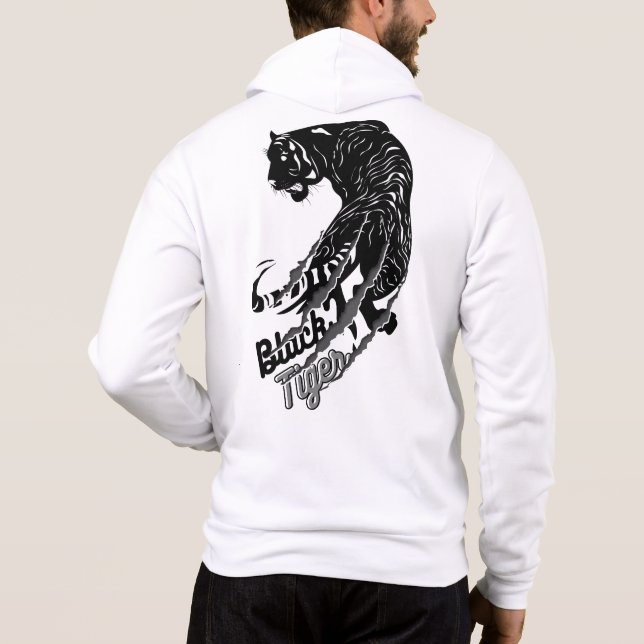 Black Tiger Vector Art mit schwarzem Tiger Text Hoodie (Rückseite)
