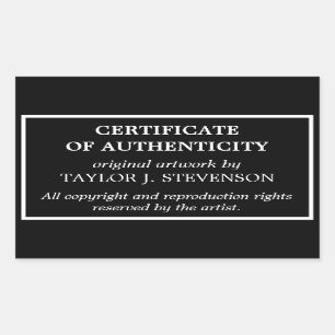 Black Timeless Certificate of Authenticity Rechteckiger Aufkleber