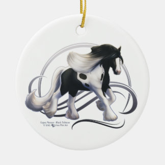 Black Tobiano Sinti und Roma Vanner Horse Keramik Ornament