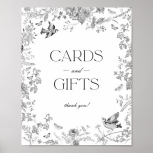 Black Toile De Jouy Blumenkarten und Geschenkzeich Poster