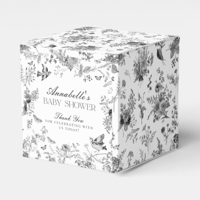 Black Toile De Jouy Floral Baby Shower Favor Boxes Geschenkschachtel (Vorderseite)