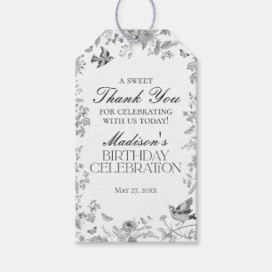 Black Toile De Jouy Floral Geburtstagsparty Favori Geschenkanhänger