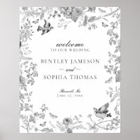 Black Toile De Jouy Floral Wedding Willkommenszeic