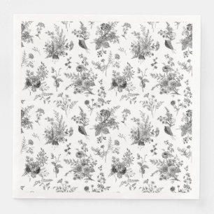 Black Toile De Jouy Vintag Floral Chinoiserie Serviette