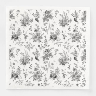 Black Toile De Jouy Vintag Floral Chinoiserie Serviette